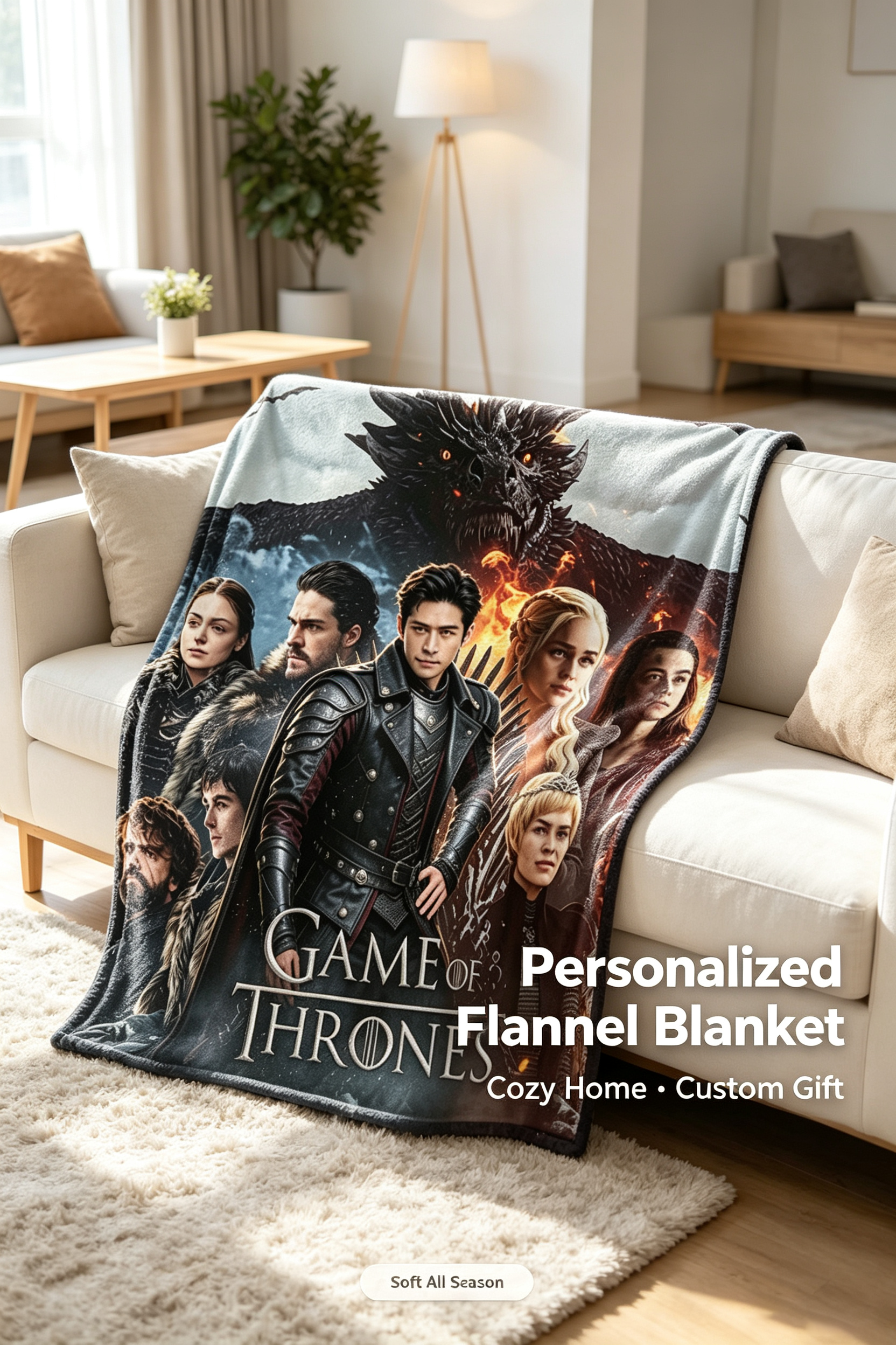 Custom Face Blanket Game of Thrones Flannel Blanket for Couch or Bedding Gift or Giveaway
