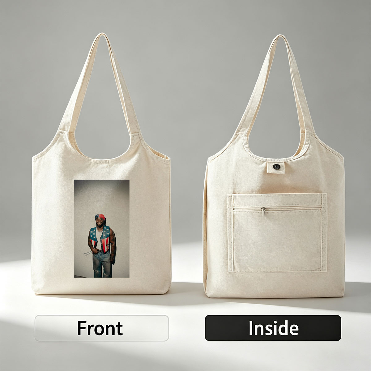 T-Pain in Patriotic Vest and Bandana, Standing Confidently Against a Plain Background - Canvas shoulder bags/