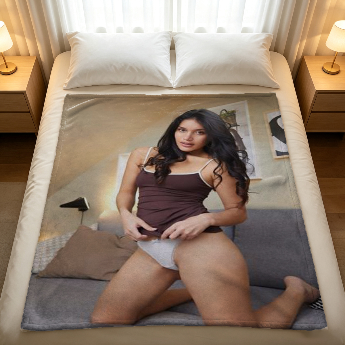 White Lace Lingerie Seduction by Doorway - Blanket