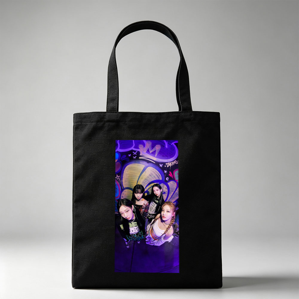 Aespa Members Pose in Vibrant Graffiti Room with Purple Lighting and Bold Streetwear Styles - Canvas tote bags