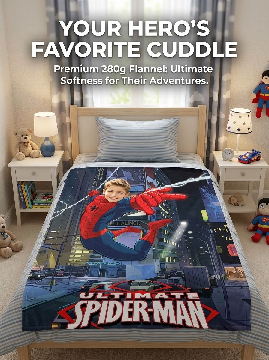 Personalized Superhero Photo Flannel Blanket Custom Face Cozy Plush Throw Ideal Personalized Gift for Kids and Family