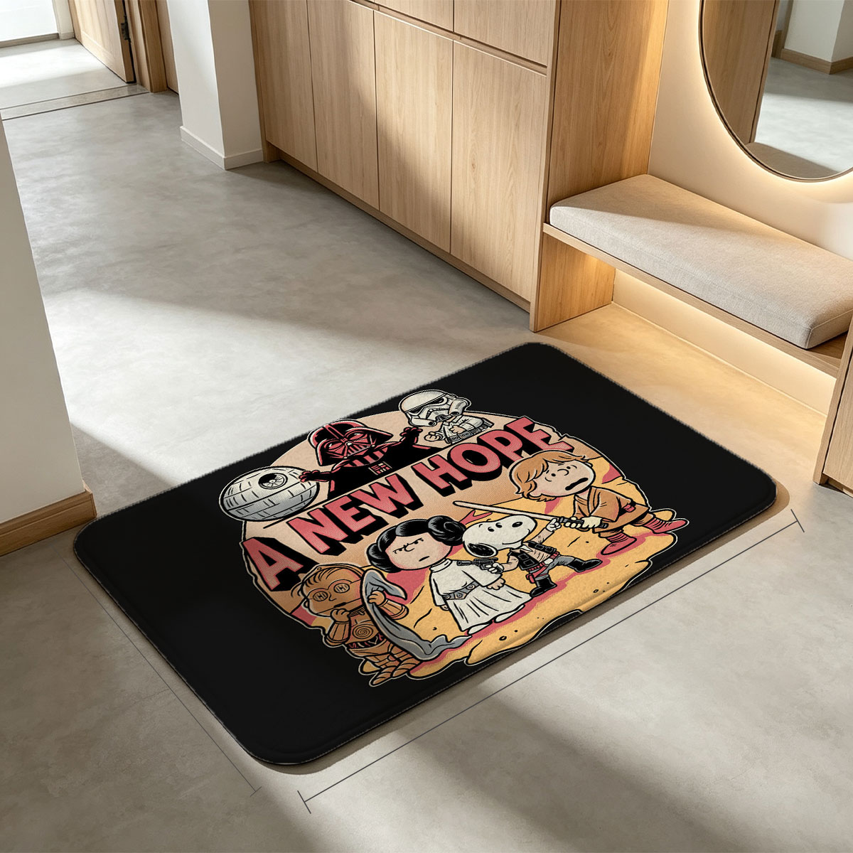 Star Wars: A New Hope - Snoopy as Luke, Leia, C-3PO, Darth Vader, Stormtrooper, and Death Star - Flannel floor mat