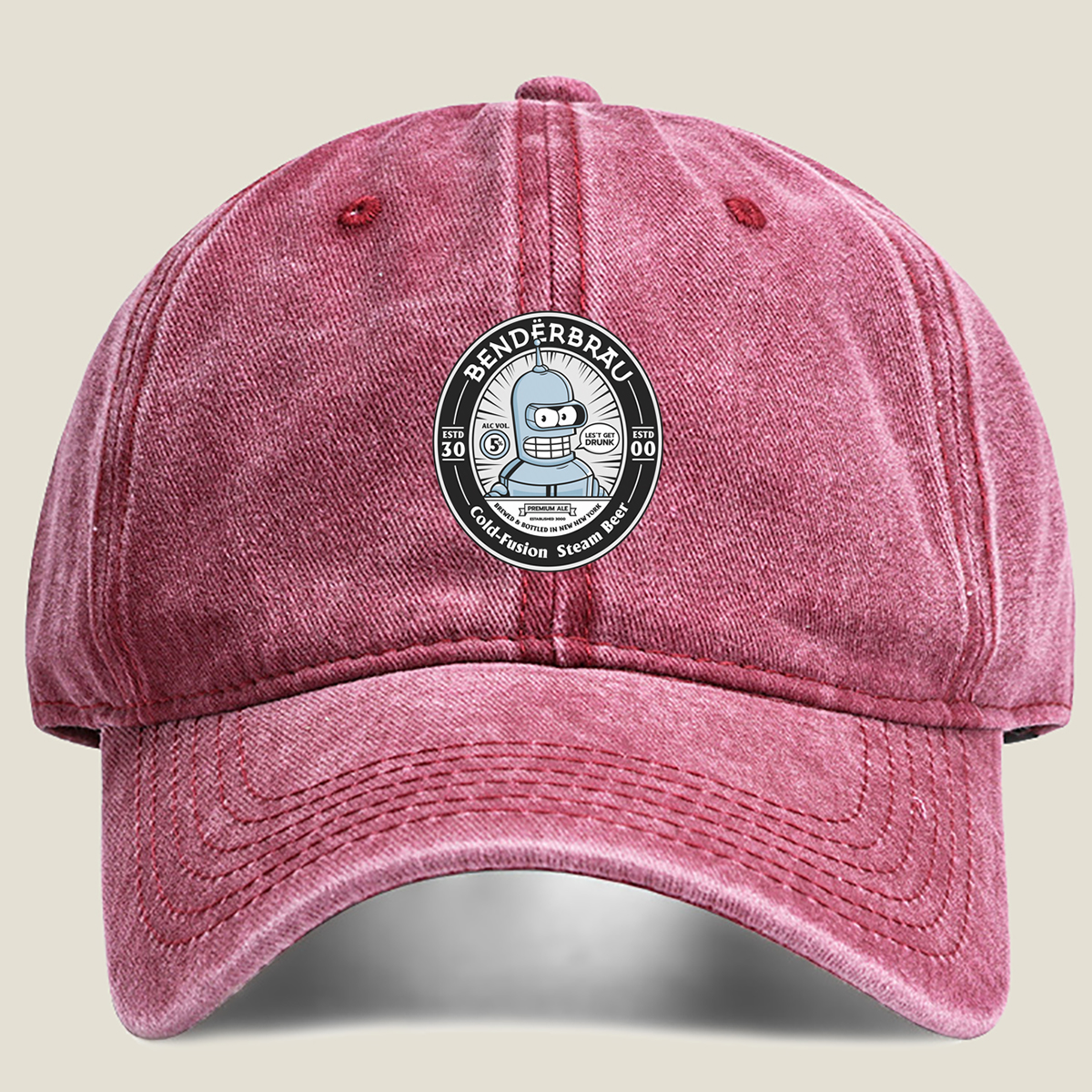 Bender Brau: Cold-Fusion Steam Beer Featuring Bender from Futurama - Washed Denim - Baseball Cap