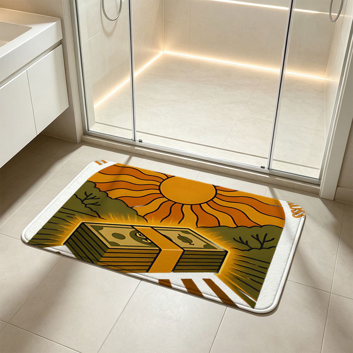 Money Glows Under the Sun: A Stack of Cash in a Radiant Landscape - Flannel floor mat