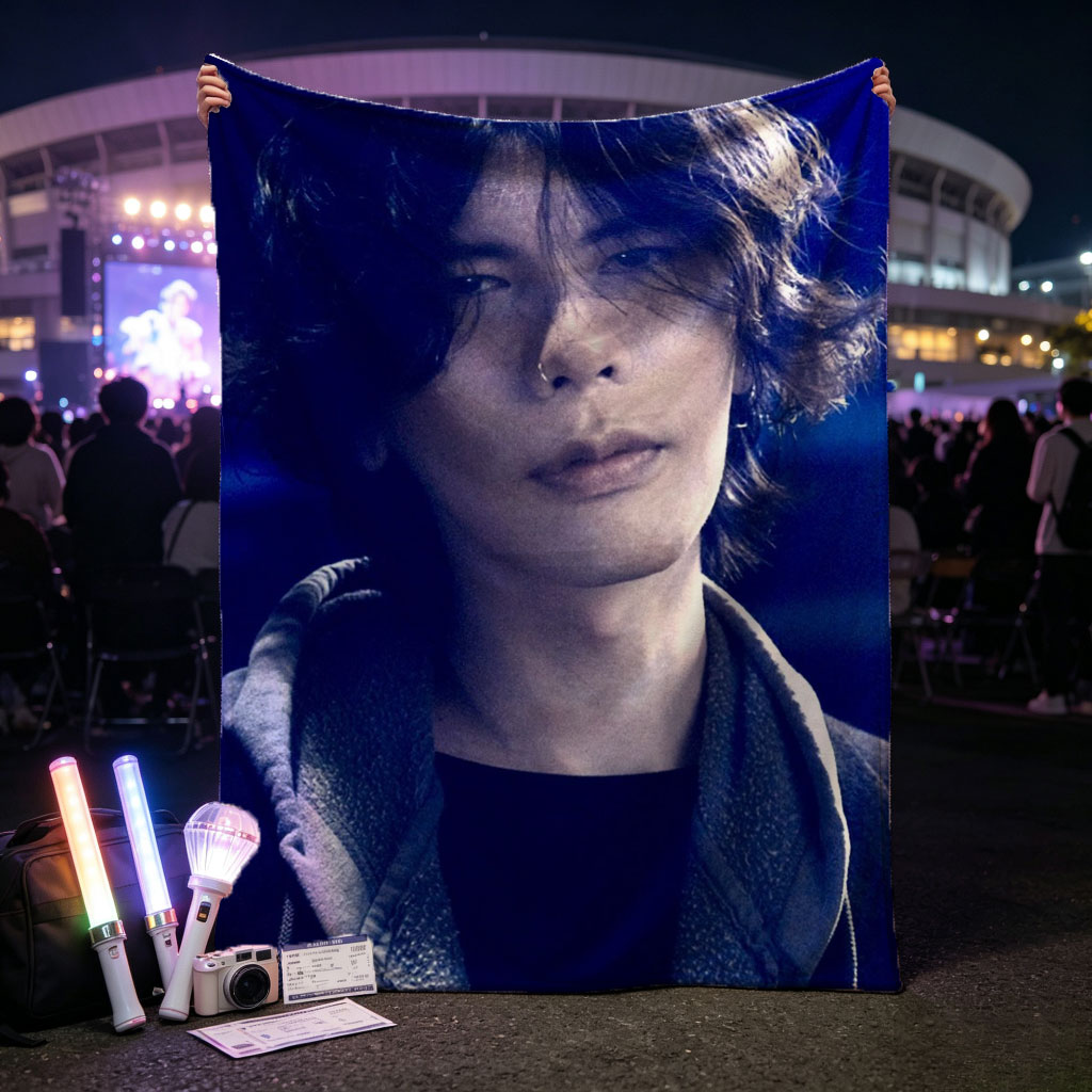 Yosuke Nagai in a dramatic scene with intense blue lighting and a stylish jacket - Blankets