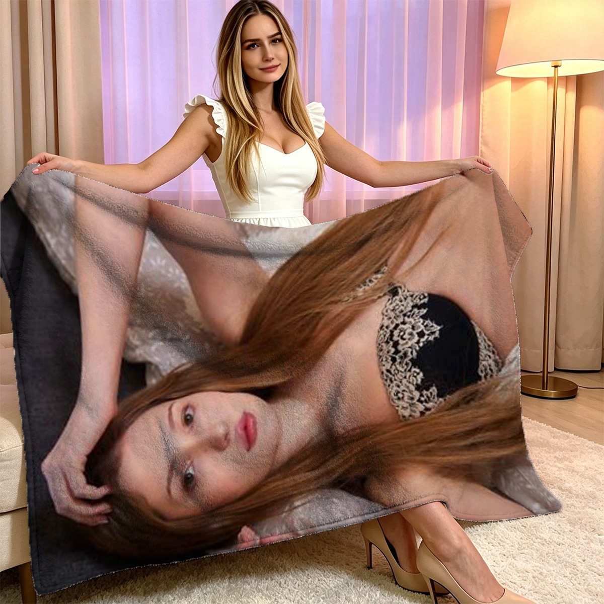 Blonde Woman Biting Finger Seductively - Blanket