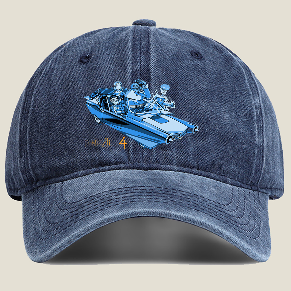 Fantastic Four in the Futuristic Car - Washed Denim - Baseball Cap