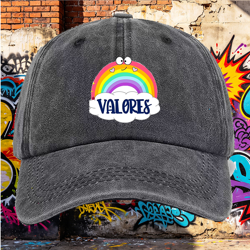 Men's Printed Washed Cap with Rainbow and 