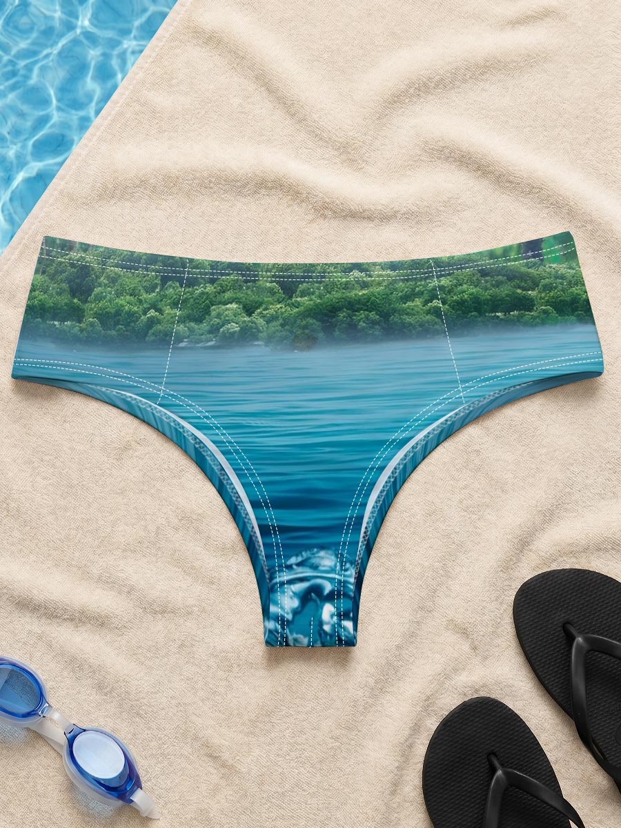 Sunlit Tropical Waters with Palm Trees and Underwater View -  Men's swim trunks