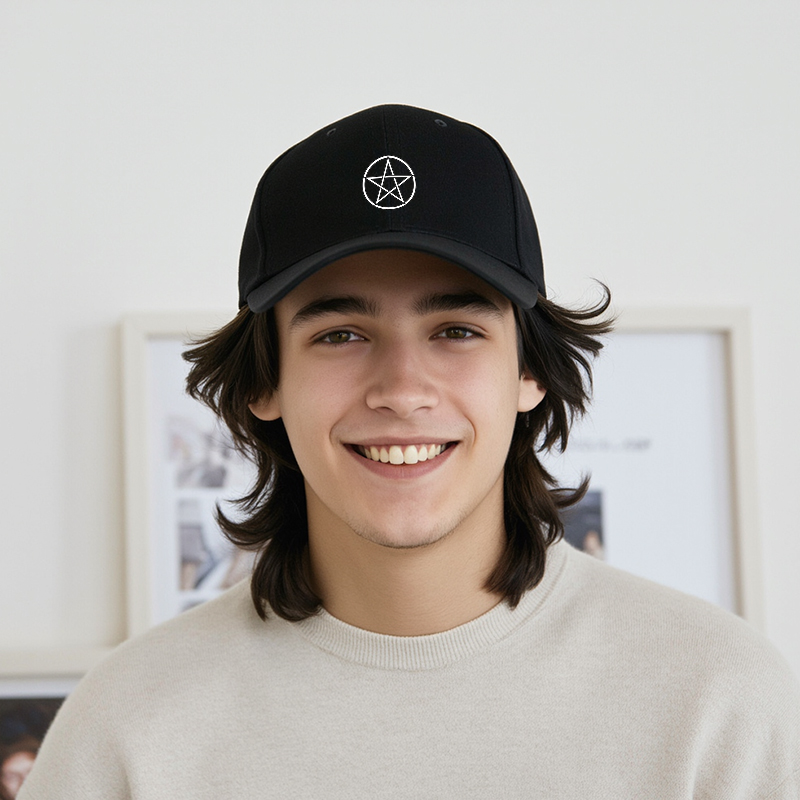 1pc New Baseball Cap with Pentagram Print Design Unisex Adjustable Hat for Outdoor Activities and Casual Wear Suitable for Adults Who Love Unique Symbolic Style