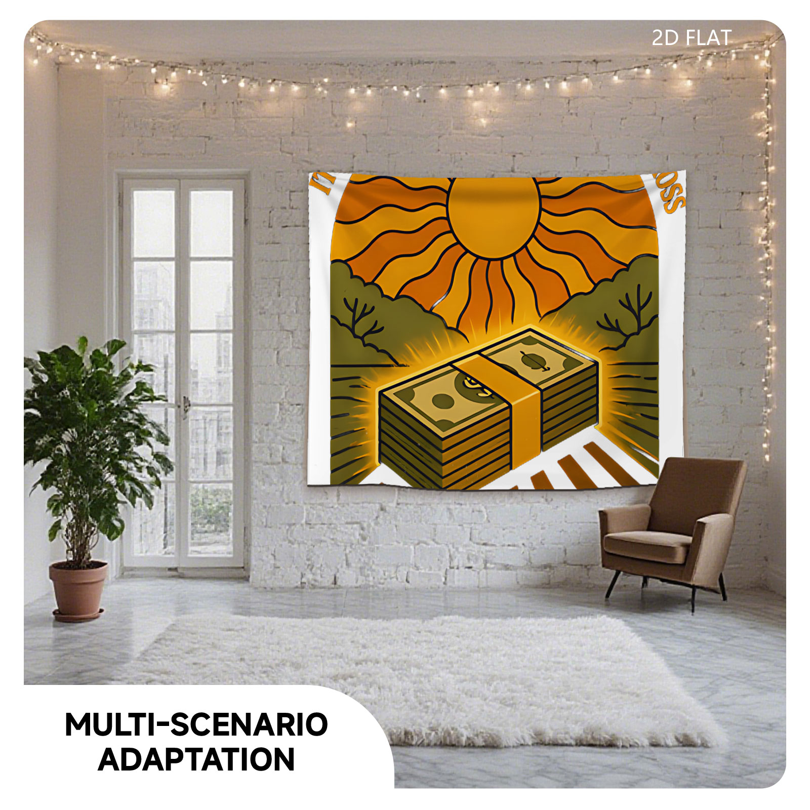 Money Glows Under the Sun: A Stack of Cash in a Radiant Landscape - Tapestry