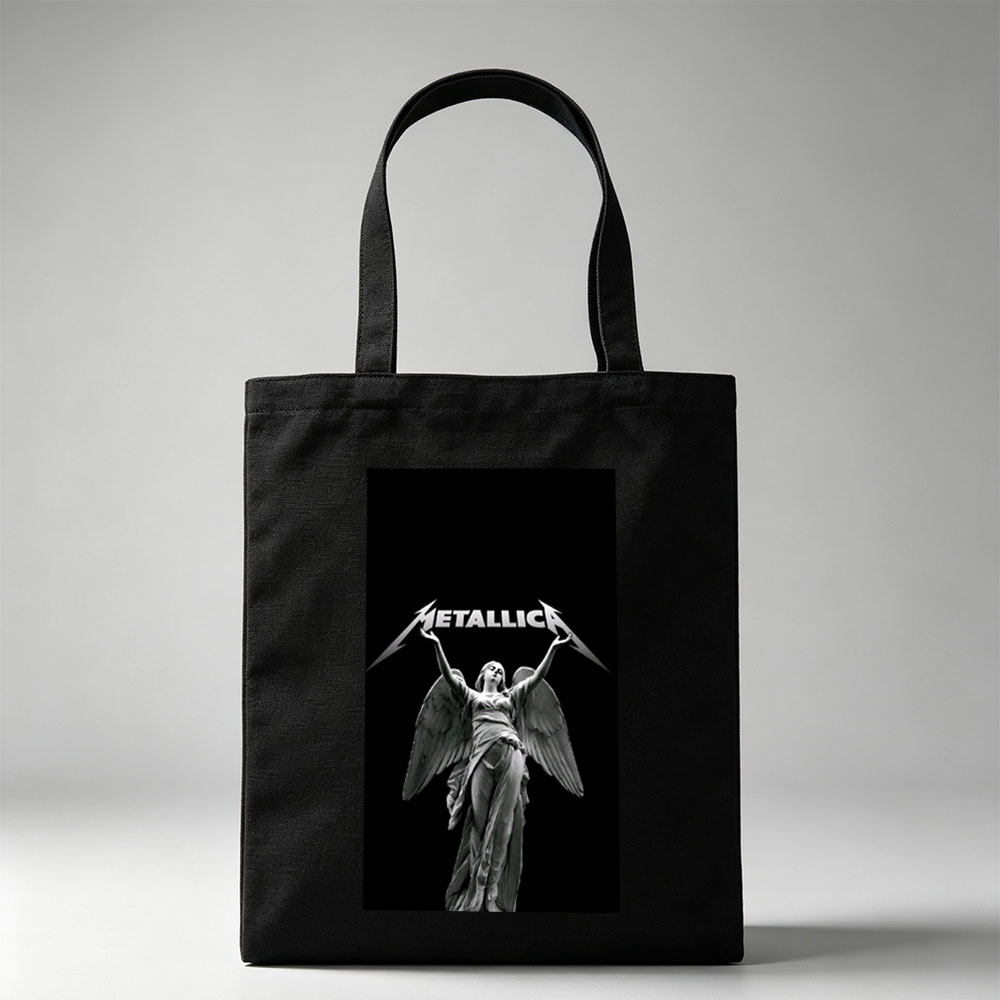 Metallica Angel Statue Black and White Artwork - Canvas tote bags