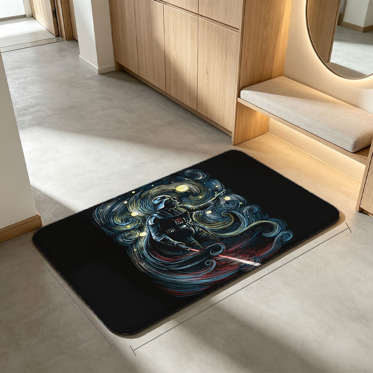 Darth Vader in a Starry Night Style Artwork - Flannel floor mat