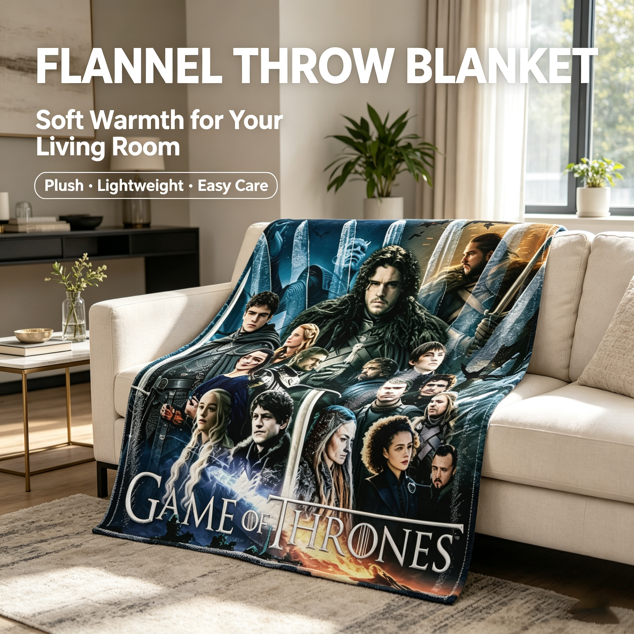 Custom Face Blanket Game of Thrones Flannel Blanket for Couch, Bed, or Travel – Perfect Gift for Fans and Collectors