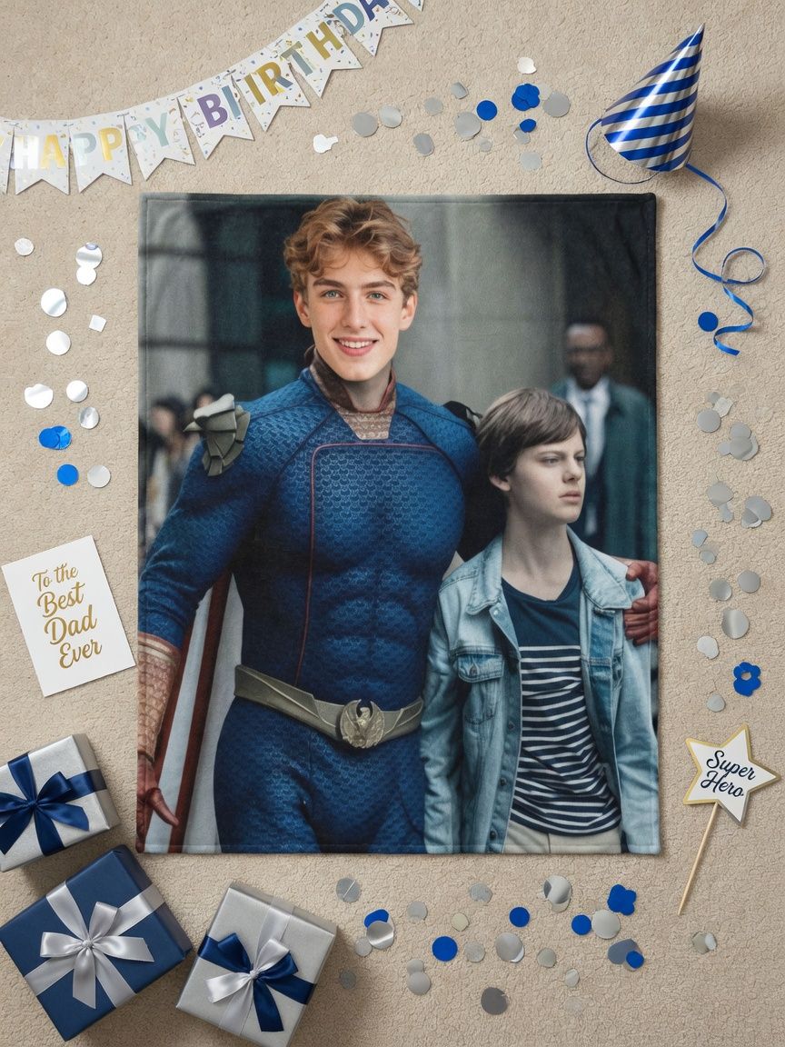 Personalized Face Photo Flannel Fleece Blanket Custom Superhero Novelty Soft Throw for Bed Couch and Cozy Gift