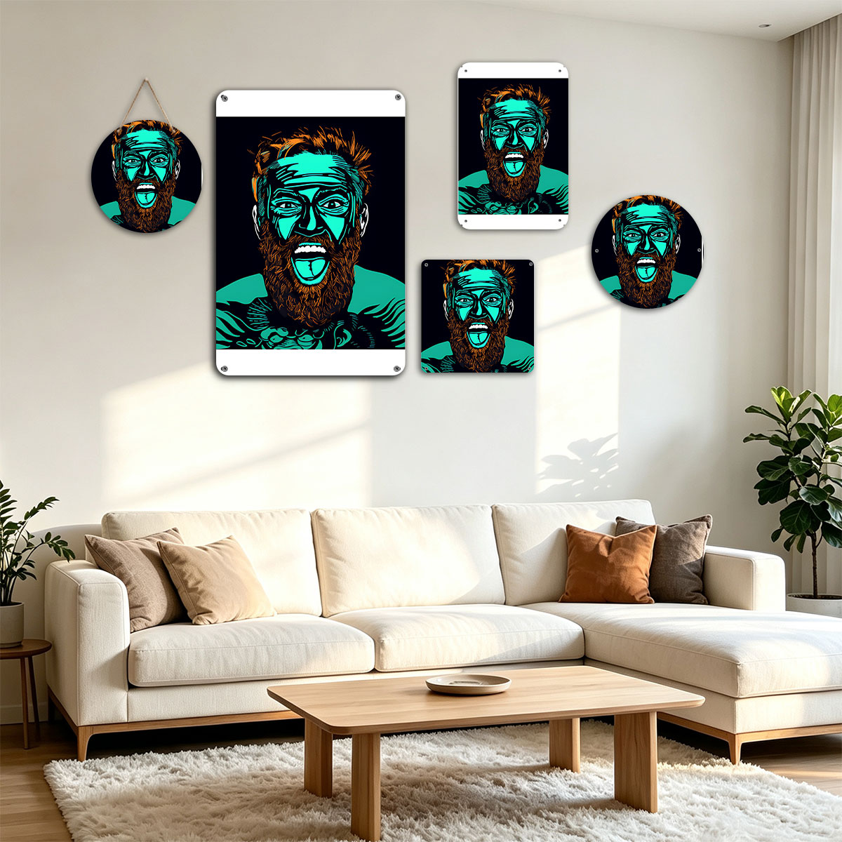 Bearded Man with Turquoise Face and Intense Expression - painting