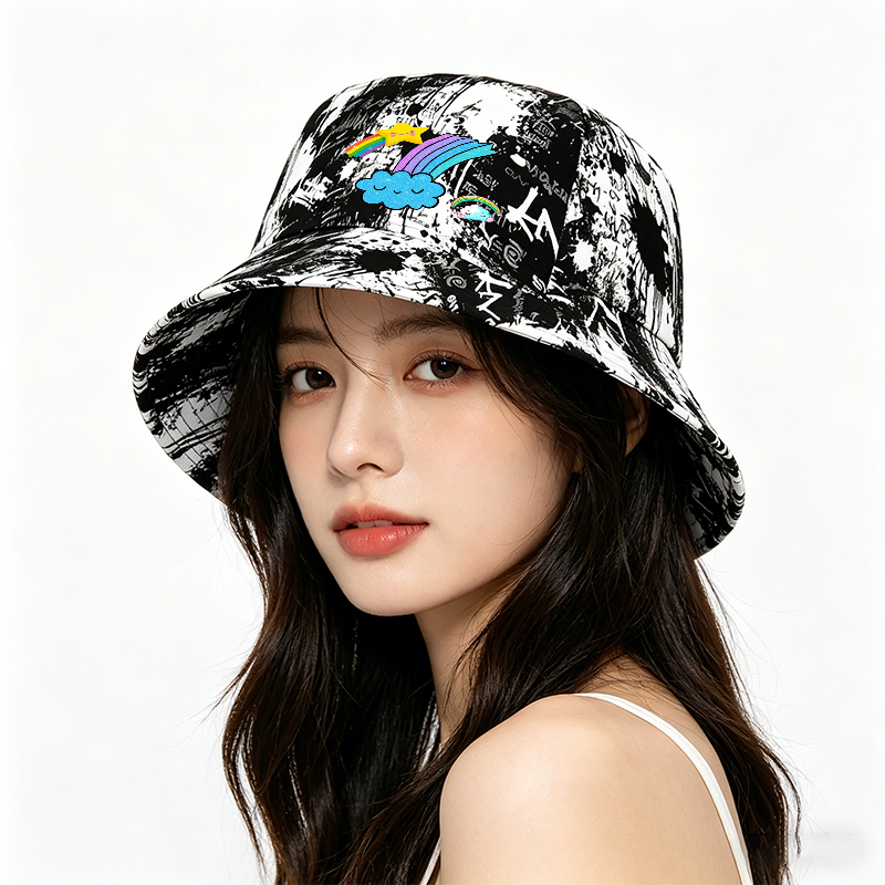 Unisex Classic Graffiti Bucket Hat with Rainbow Star and Cloud Print | Cute Sparkle Design for Outdoor Activities, Travel, and Casual Wear | Perfect for Teens, Young Adults, and Fashion Lovers