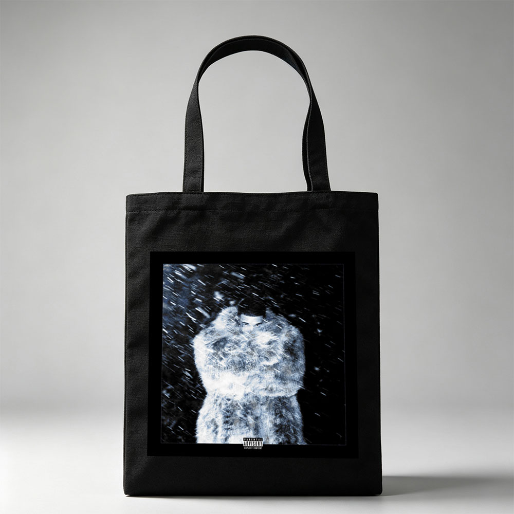 The Weeknd in Snowstorm - Artist Wrapped in Fur Coat Amid Heavy Snowfall - Canvas tote bags