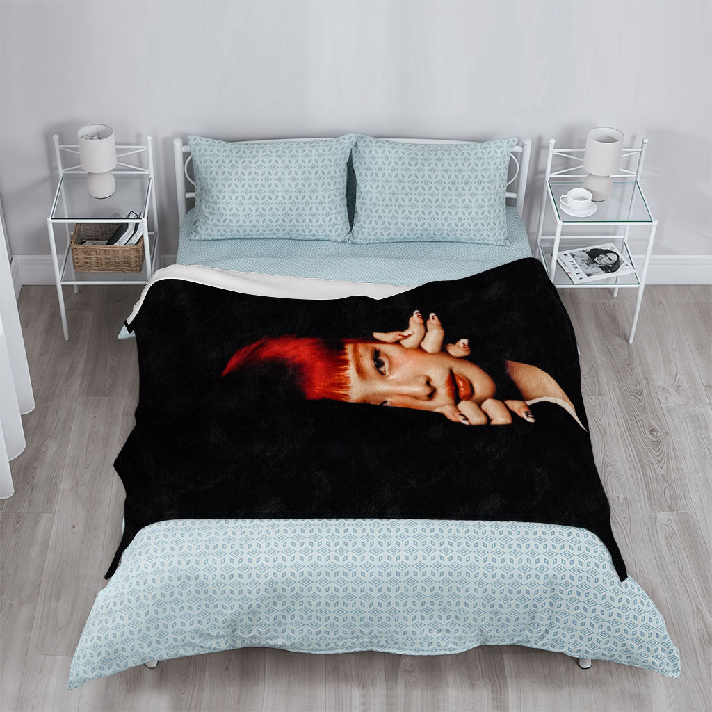 Rihanna in Dramatic Portrait with Red Hair and Bold Makeup - Blankets