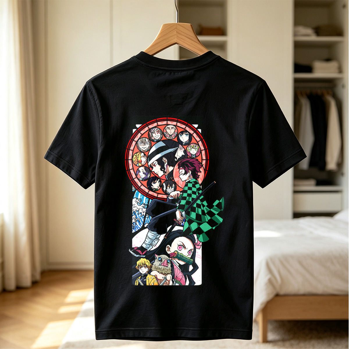 Demon Slayer: Kimetsu no Yaiba - Tanjiro, Zenitsu, Inosuke, and Hashira Characters in Stained Glass Art Style - Tee
