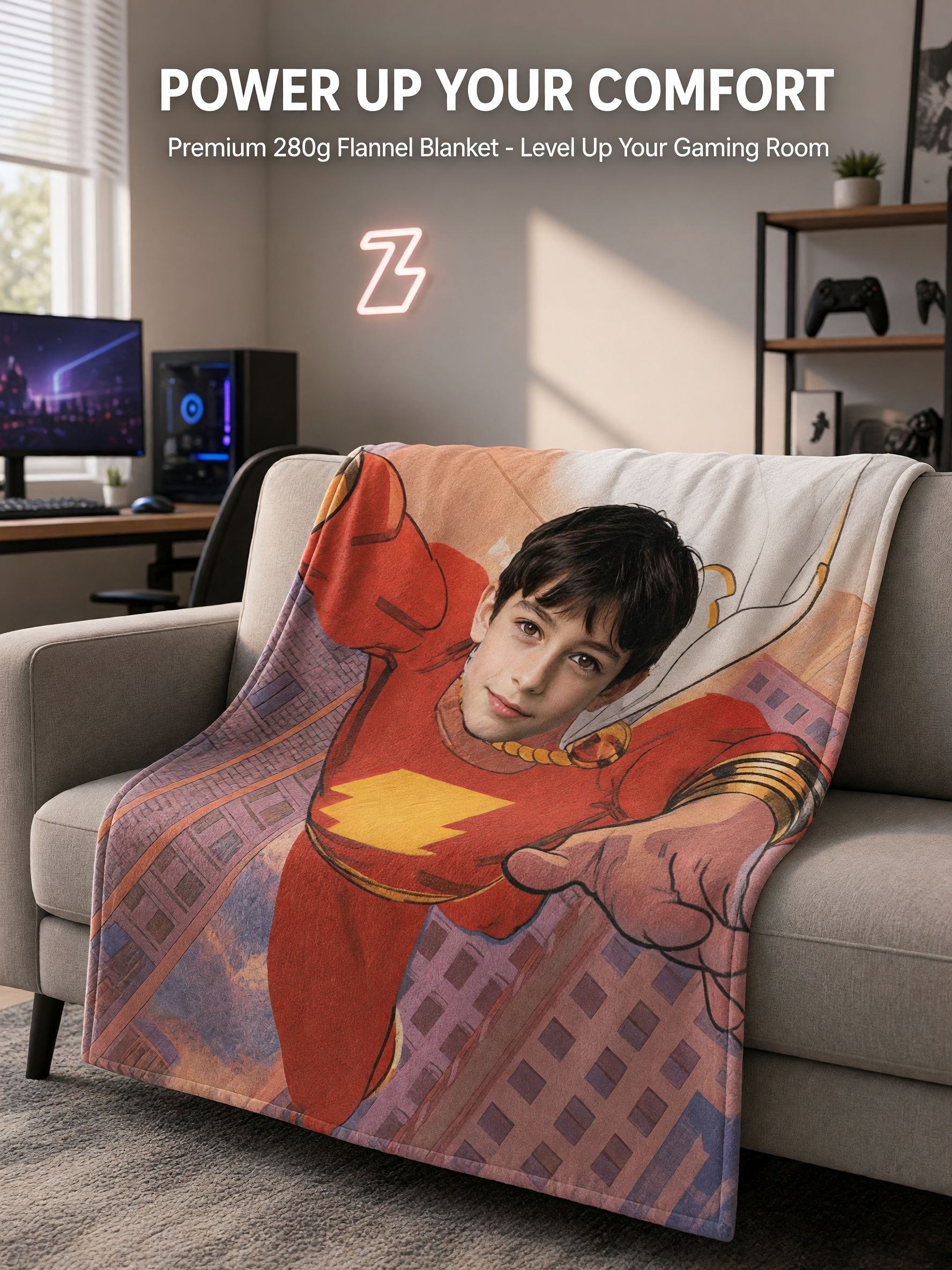 Custom Superhero Photo Blanket Personalized Face Fleece Throw Soft Cozy Keepsake Gift for Kids and Adults
