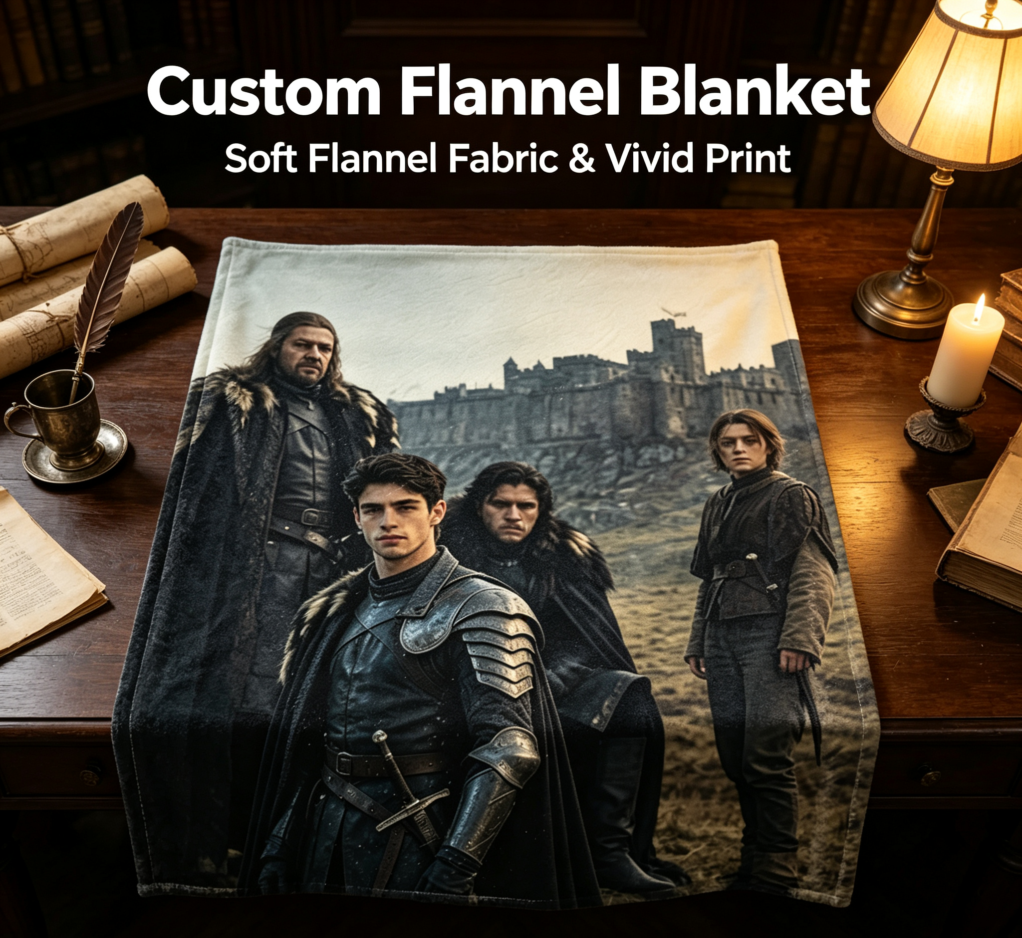 Custom Face Blanket Game of Thrones Inspired Flannel Blanket for Couch, Bed, or Travel – Perfect Gift for Fans and Cosplay Enthusiasts