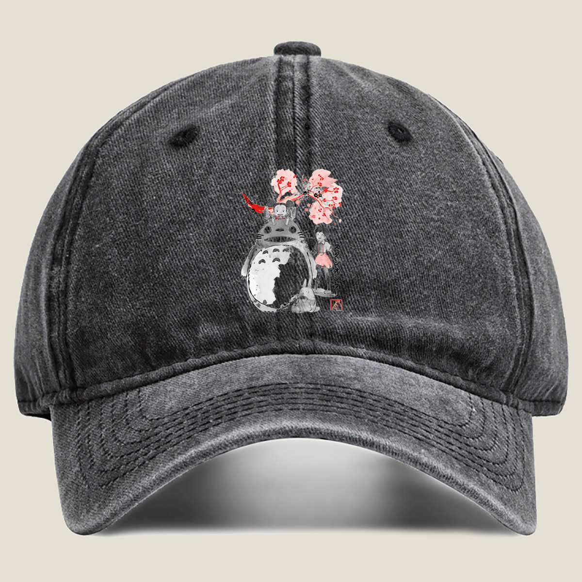Totoro, Mei, and Satsuki from Studio Ghibli - Washed Denim - Baseball Cap