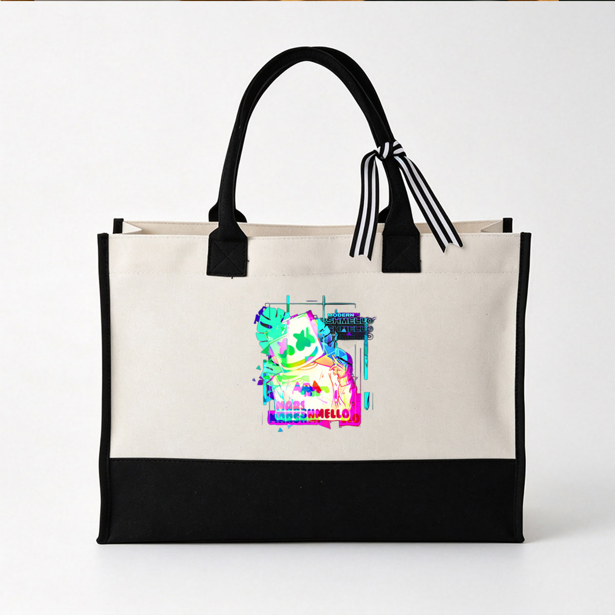 Modern Marshmello: Electric Vibes & Colorful Art - Canvas patchwork gift tote bag