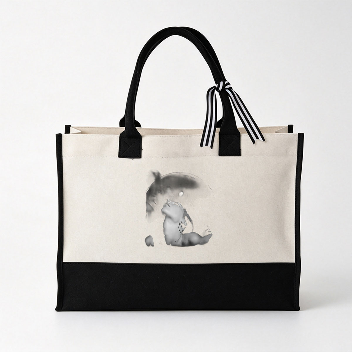 Woman with Earrings Looking Up in Dark Setting - Canvas patchwork gift tote bag