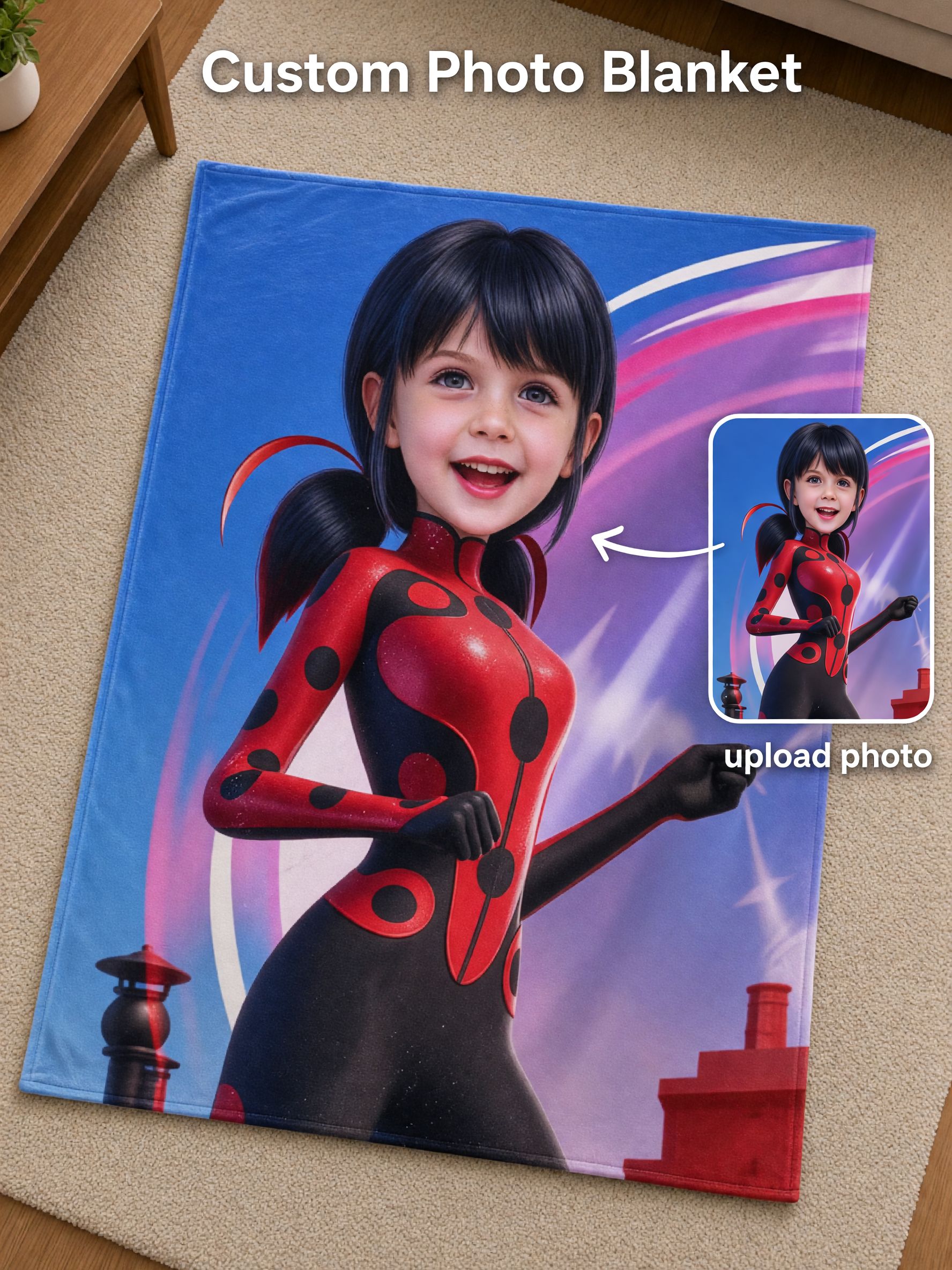 Custom Face Photo Blanket Personalized Superhero Flannel Throw Warm Soft Fleece Cover Ideal Gift for Kids and Family