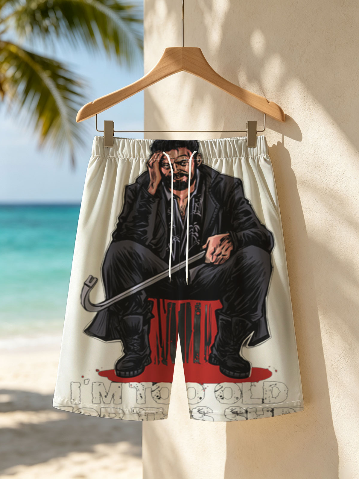 I'm Too Old For This Shit - Man with Cane on Stool -  Beach shorts