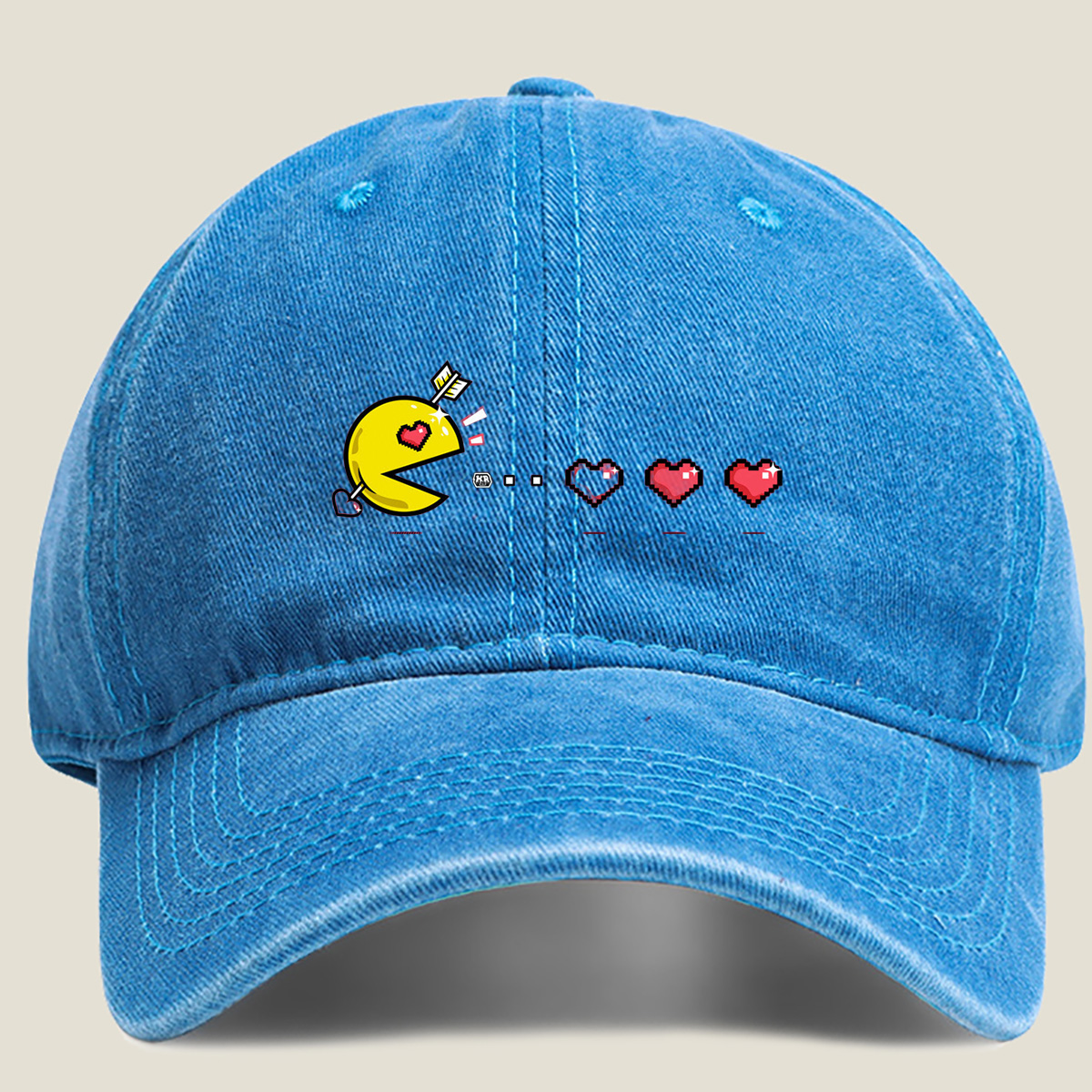 Pac-Man Loves Hearts - Washed Denim - Baseball Cap