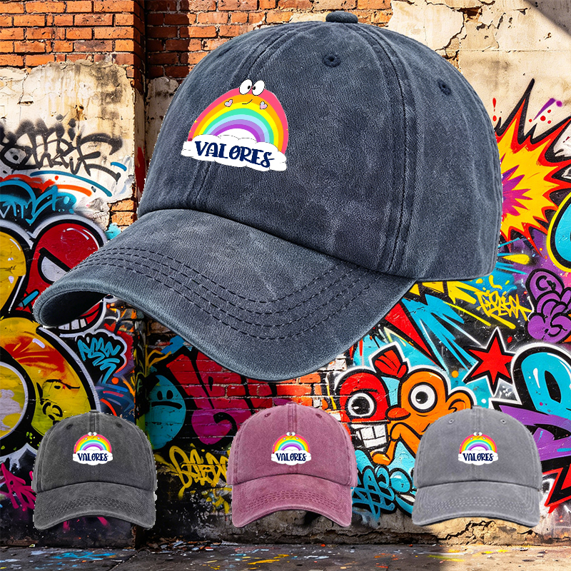 Men's Printed Washed Cap with Rainbow and 