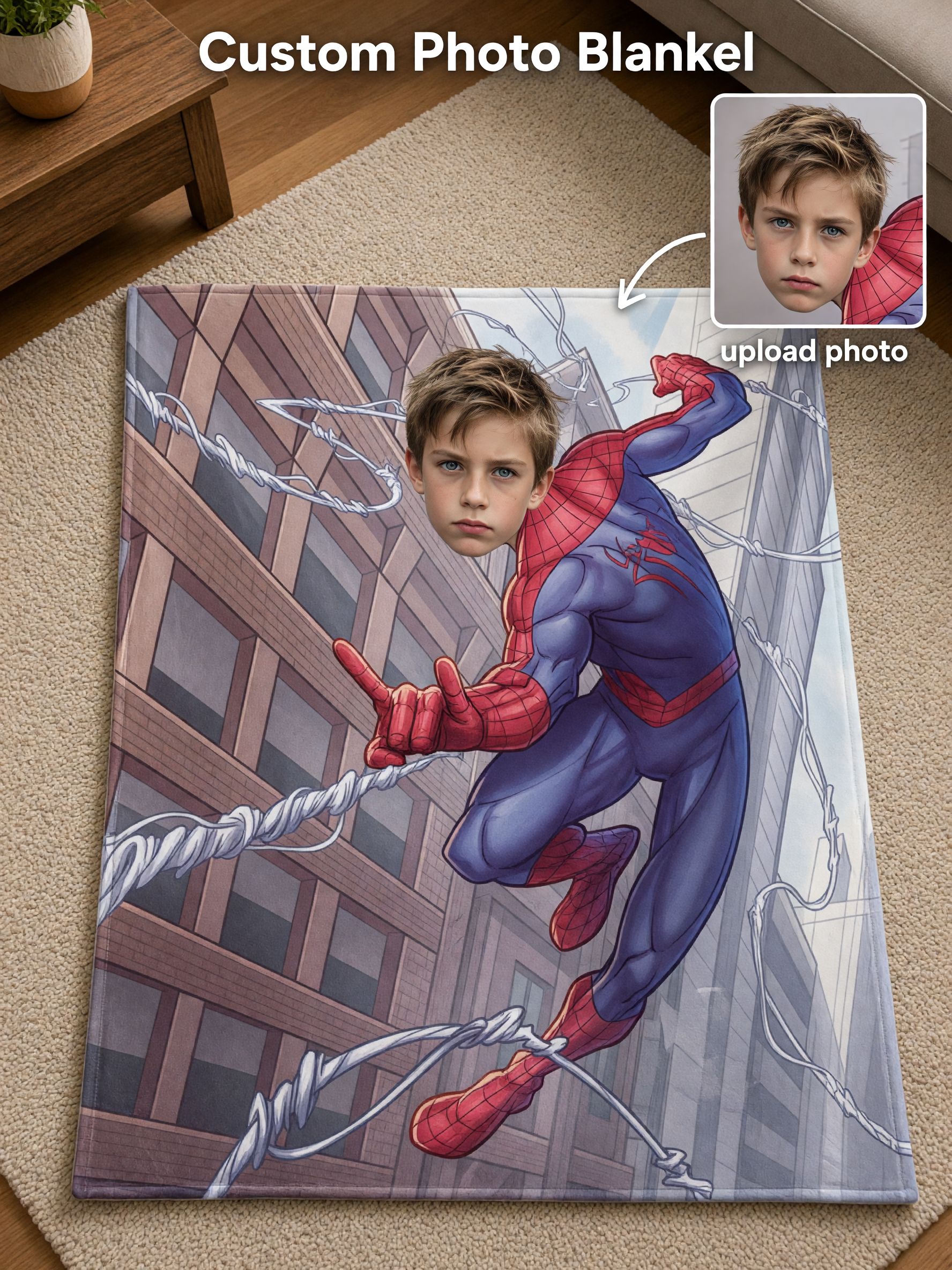 Custom Face Photo Flannel Blanket Personalized Superhero Throw Skin-Friendly Soft Fleece Blanket Ideal Gift for Kids