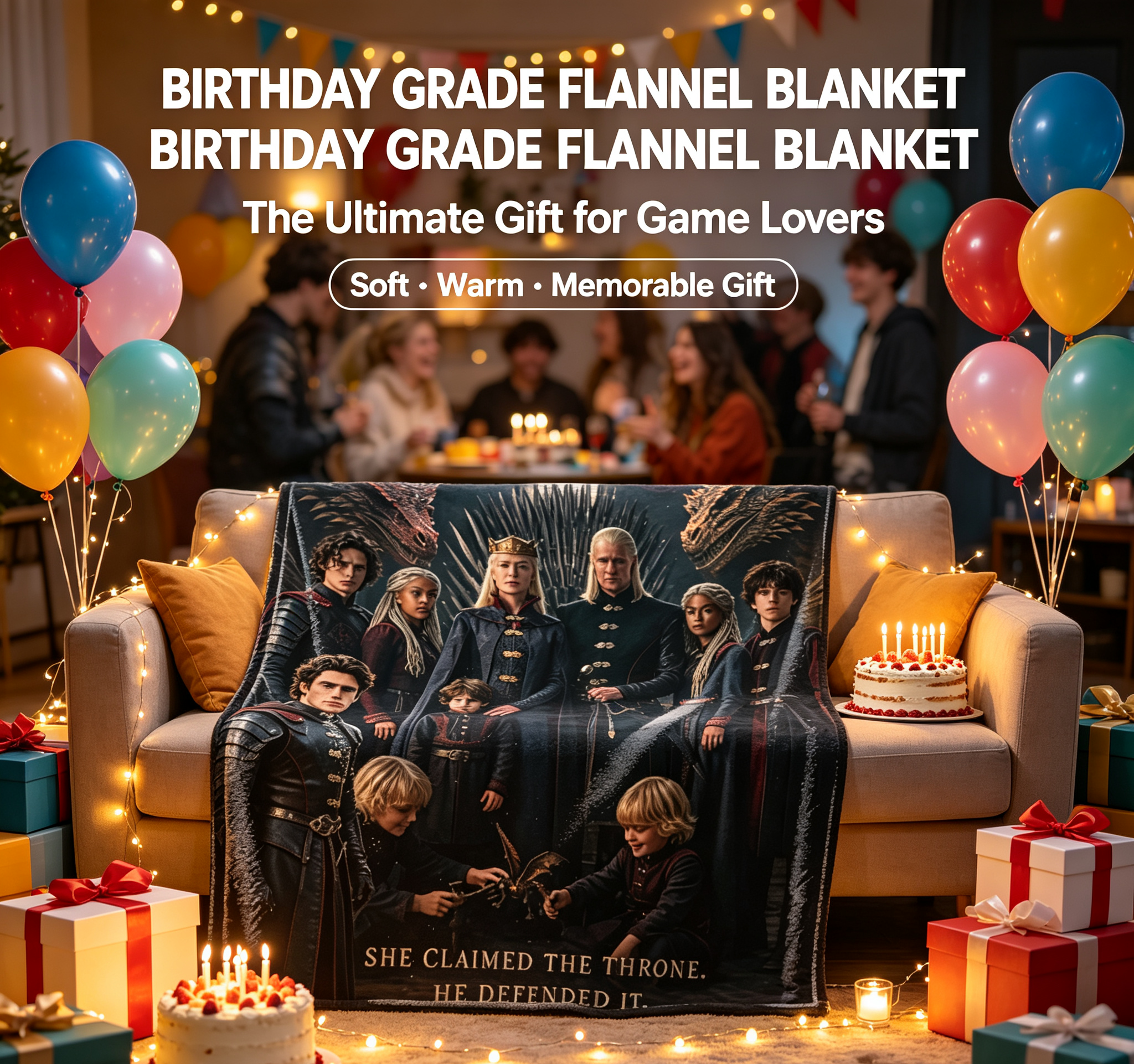 Custom Face Blanket House of the Dragon Flannel Blanket for Fans of Westeros Fantasy Series Perfect Gift for TV Show Lovers and Collectors