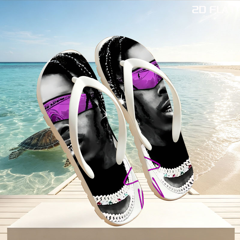 Lil Durk in Purple Sunglasses and Chain Necklace -  flip-flops