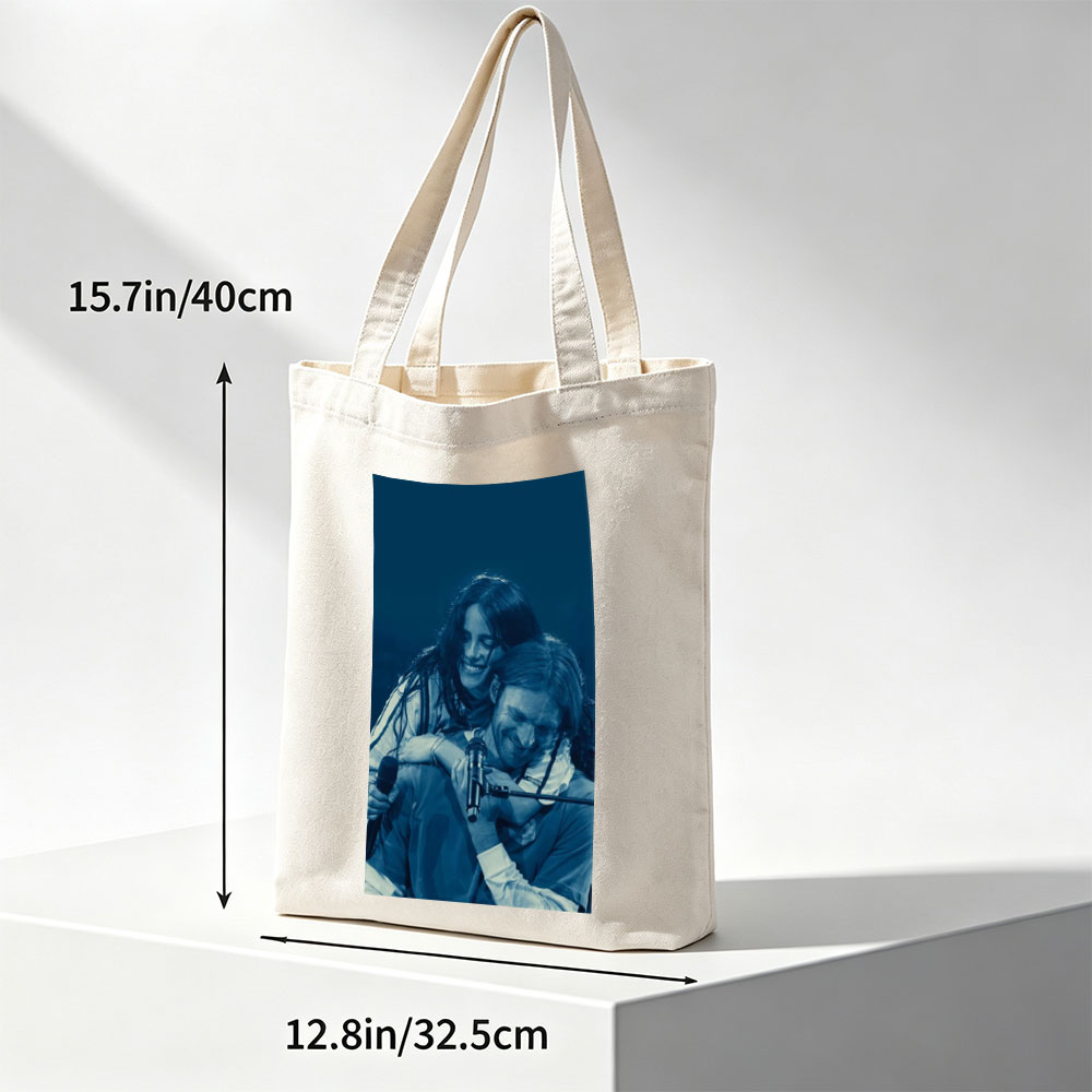Lana Del Rey and Jack Antonoff on Stage Sharing a Joyful Moment During Live Performance - Canvas tote bags