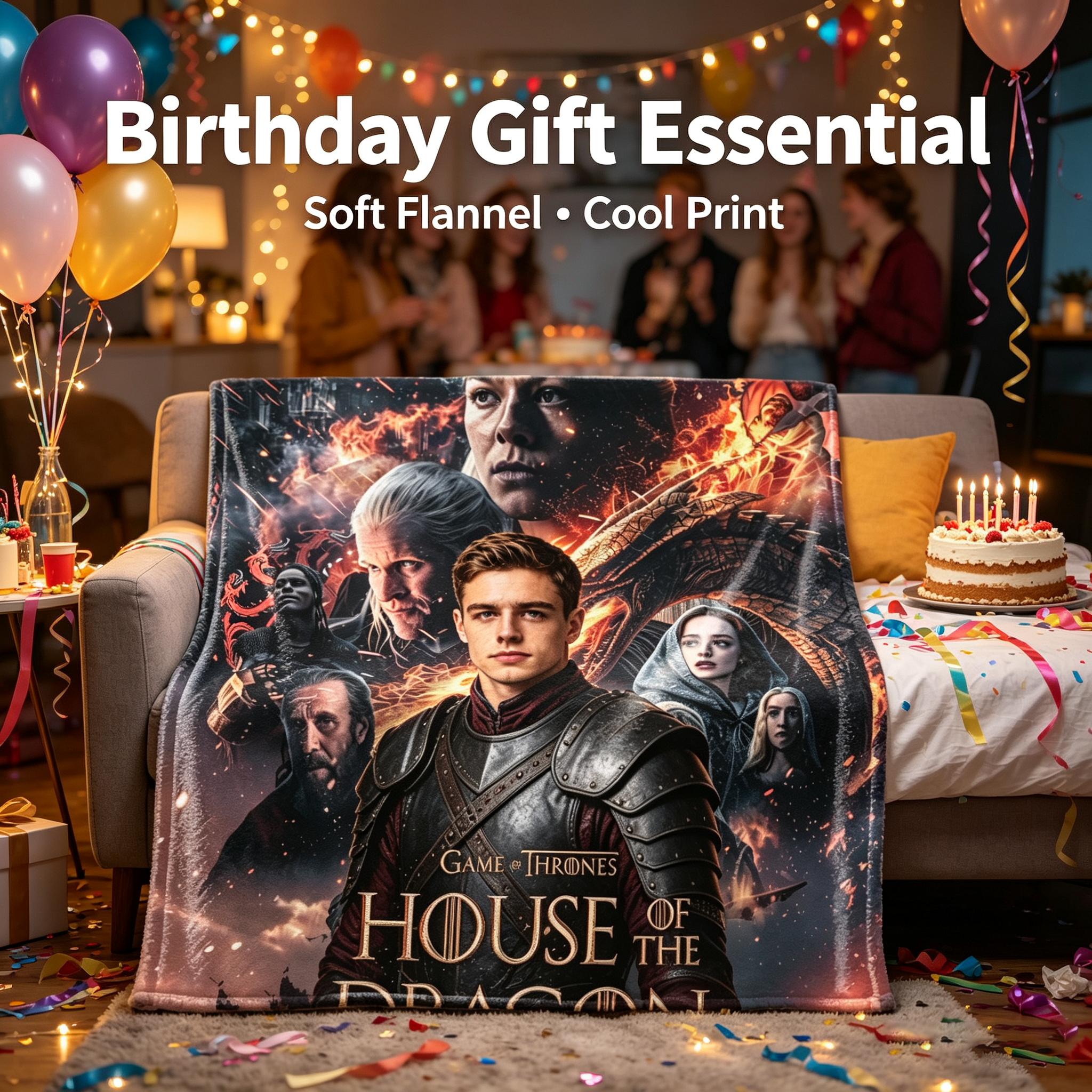 Custom Face Blanket House of the Dragon Flannel Blanket for Fans and Collectors – Perfect Gift or Giveaway for Game of Thrones Enthusiasts