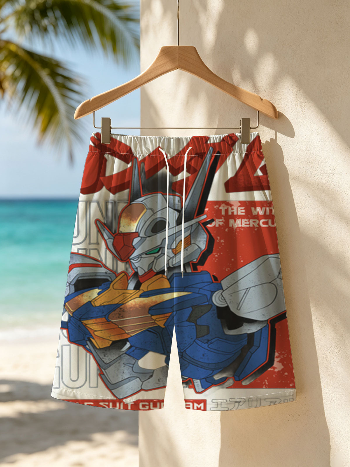Mobile Suit Gundam: The Witch of Mercury - Aerial -  Beach shorts