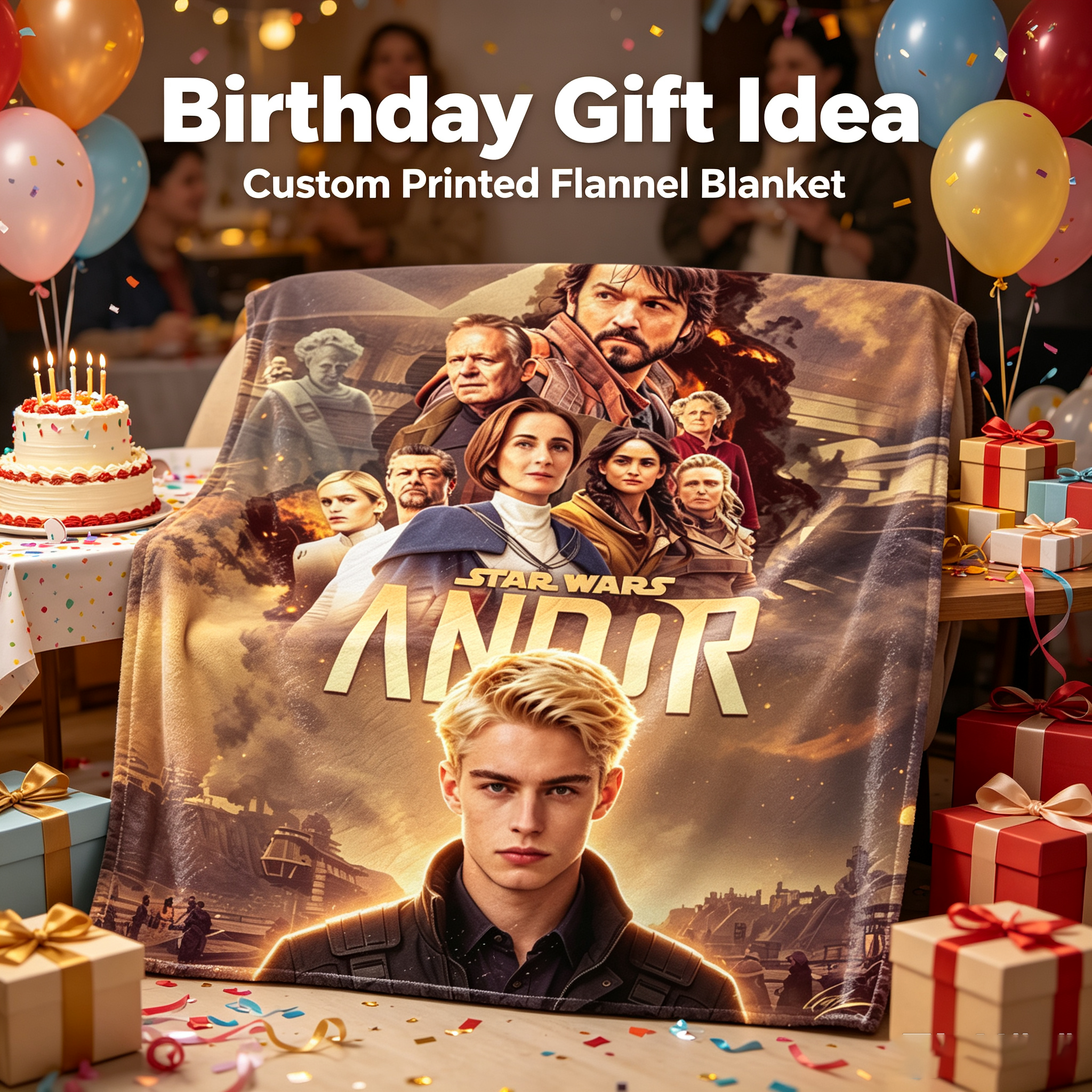 Custom Face Blanket Star Wars Andor Flannel Blanket Perfect for Fans of the Series Ideal for Couch Watching or as a Thoughtful Gift or Giveaway