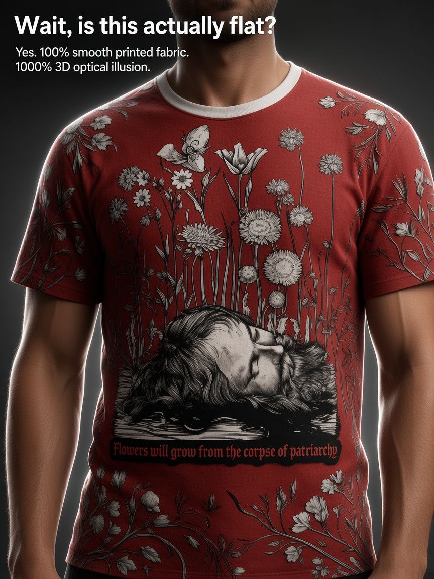 Floral Feminist Corpse 3D Optical Illusion Graphic Tee Breathable Athletic Mesh T-Shirt for Casual and Sports Wear