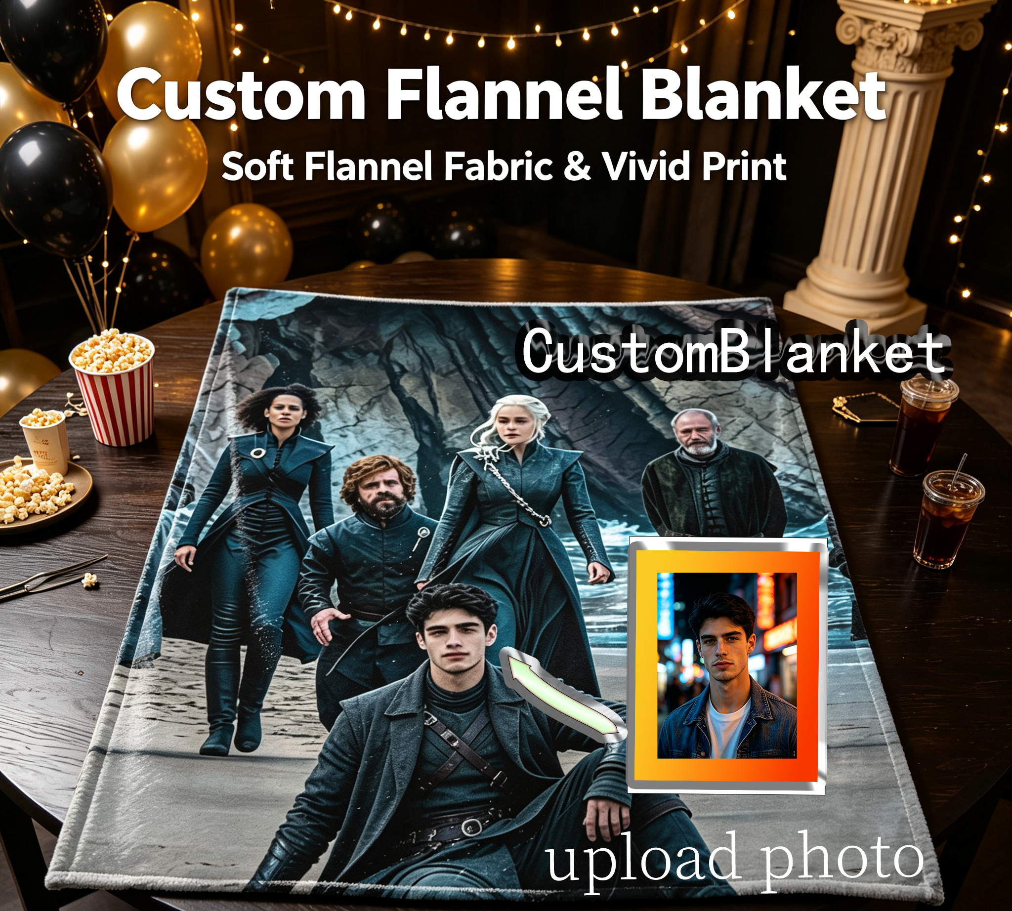 Custom Face Blanket Game of Thrones Characters Flannel Blanket Cozy Living Room or Bedroom Gift for Fans and Collectors