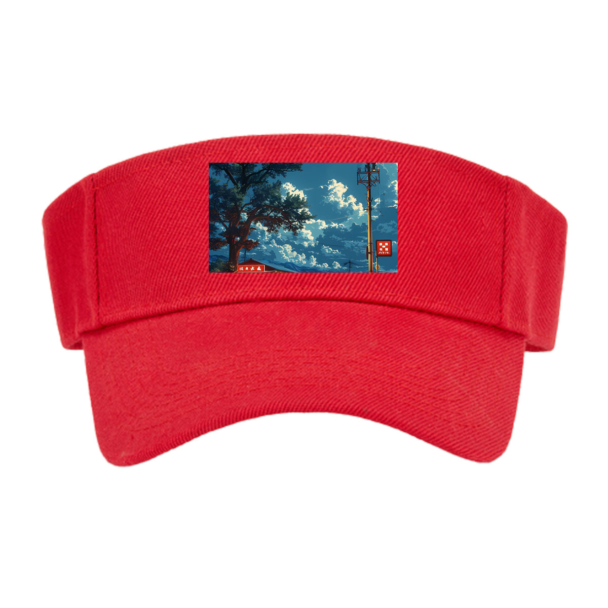 A cozy roadside shop under a vast sky, illuminated by warm lights and framed by a large tree and distant mountains. -  Visor cap