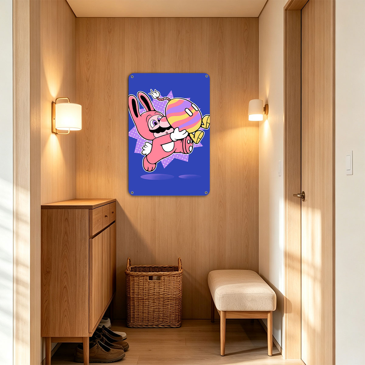 Mario in Bunny Suit Hugs Rainbow Koopa Shell - painting