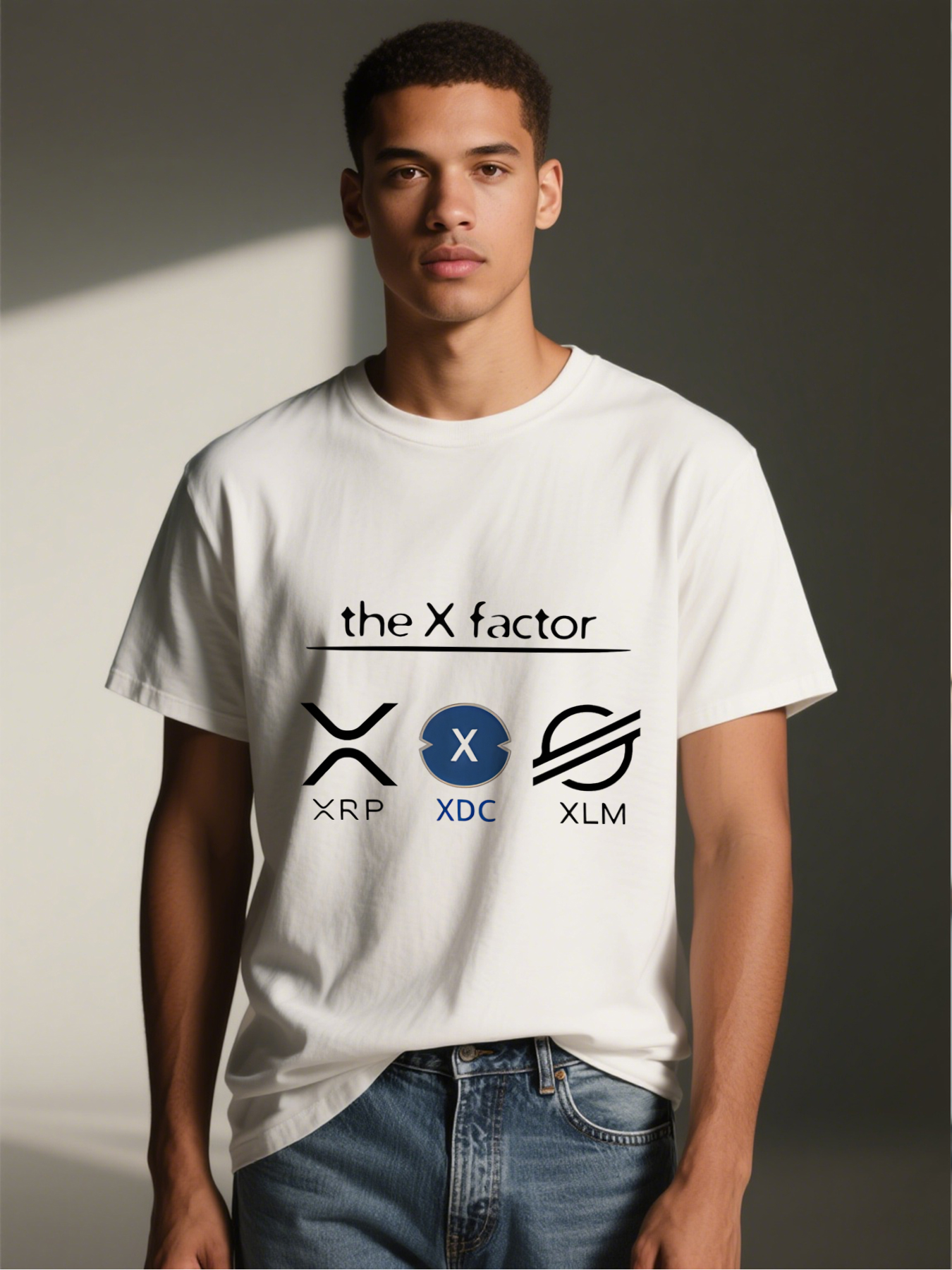 Men's Printed T-Shirt with XDC Crypto Logo Design - Casual Round Neck Summer Lightweight Breathable Short Sleeve Tee for Tech Enthusiasts and Cryptocurrency Fans