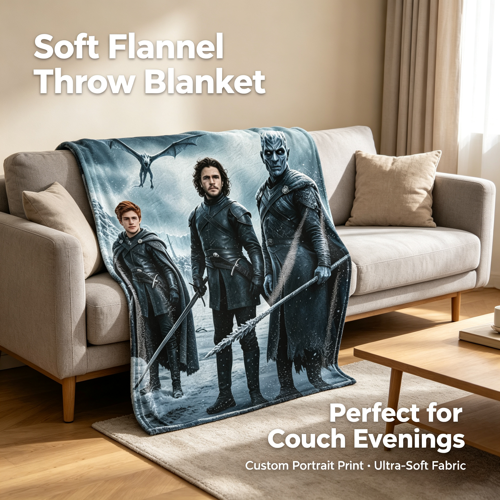 Custom Face Blanket Game of Thrones Characters Flannel Blanket for Couch, Bed, or Travel Perfect Gift for Fans and Collectors