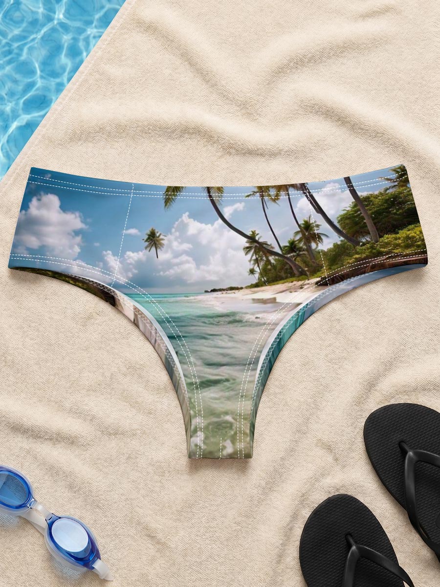 Tropical Beach with Palm Trees and Crystal Clear Water -  Men's swim trunks