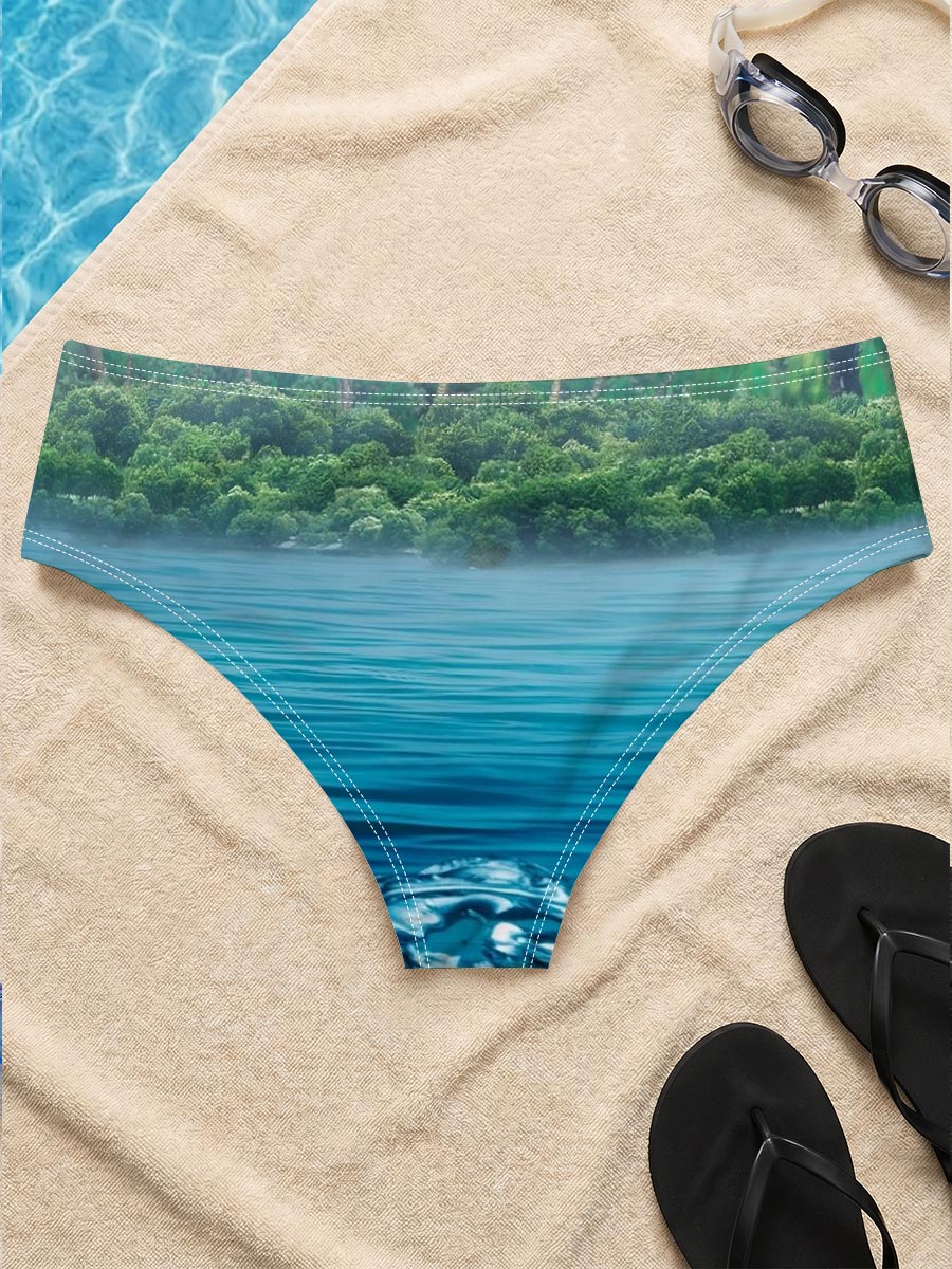 Sunlit Tropical Waters with Palm Trees and Underwater View -  Men's swim trunks