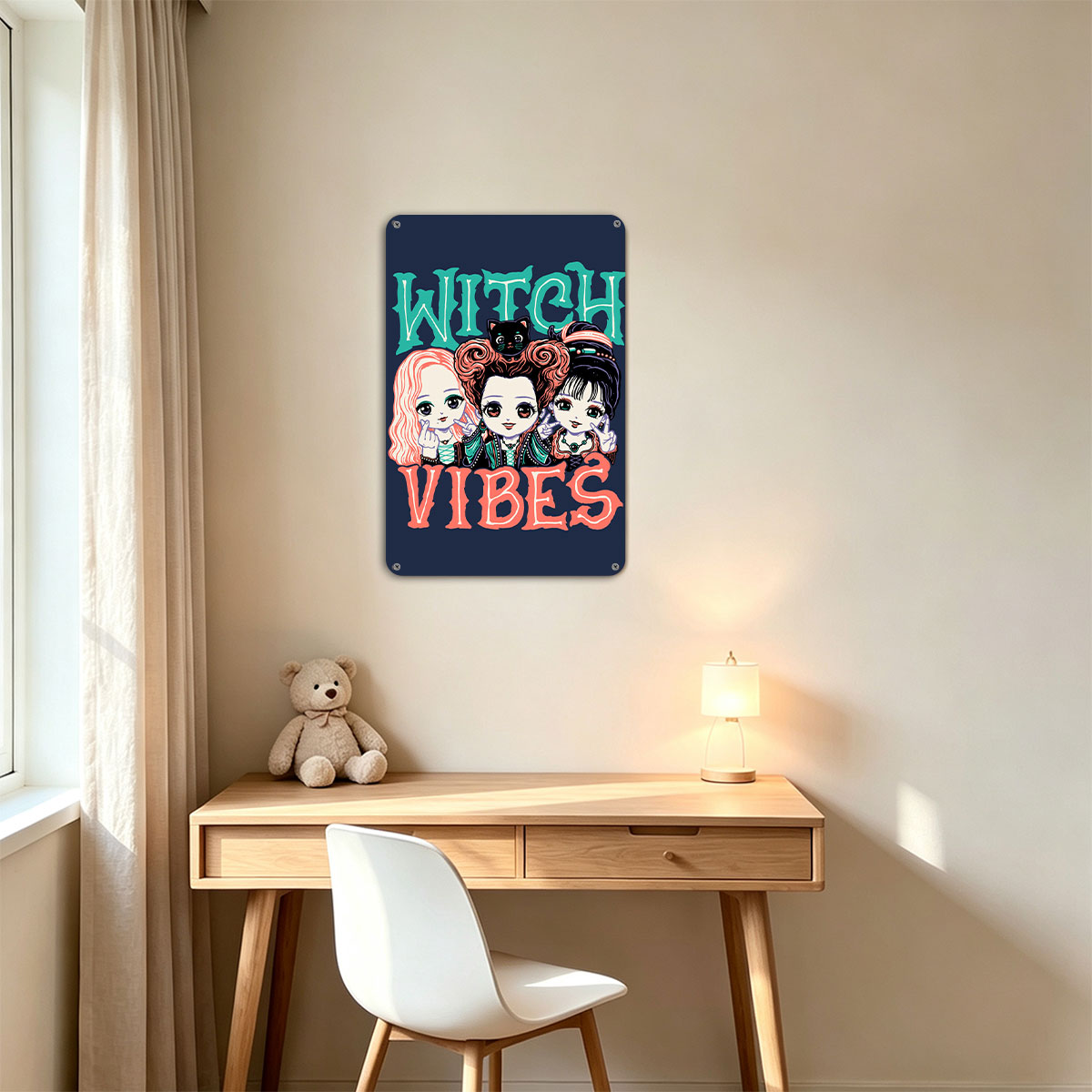 Witch Vibes: Three Magical Girls with Cat and Gothic Style - painting