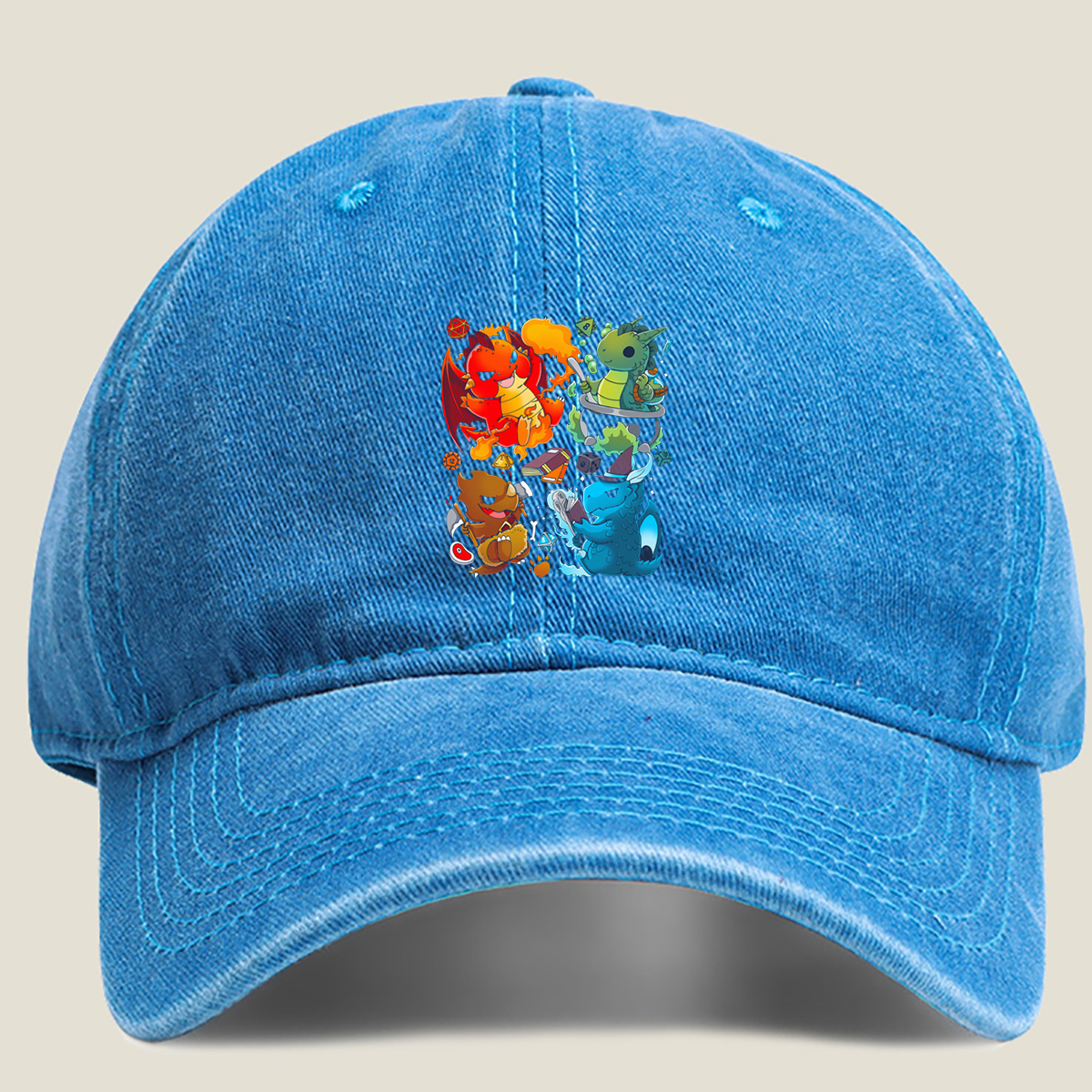 Dragon Quest: Fire, Nature, Earth, and Water Elements - Washed Denim - Baseball Cap